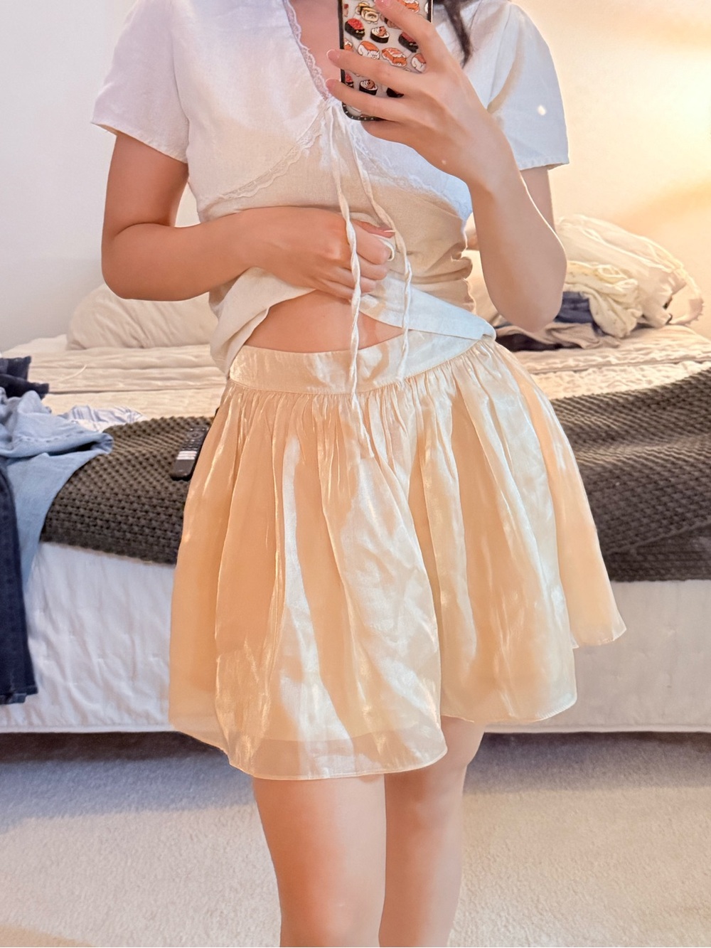 Shimmering Cream Satin Mini Skirt
